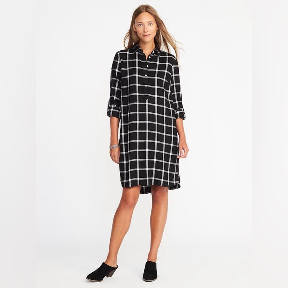 GAP Cotton Plaid Dress Long Sleeve in Medium